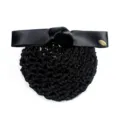Professional black hair net with satin bow, nurse and flight attendant hair accessory, 12cm - Coarse Net / Black