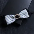 Men rhinestone bow tie blue jacquard ribbon gentleman formal suit wedding neckwear - White with Stars