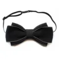 Black Double Layer Bow Tie with Gold Edge, Adjustable Formal Gentleman Neckwear for Men. - 06-Black with Apricot Edge