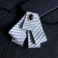 Homme papillon multicouche britannique ruban bleu blanc strass fleur de col pour beau costume - Étoile Blanc