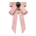 Pink JK uniform bow tie brooch with vintage black rhinestone pendant and pearl drop decoration. - 01-Pink