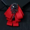 Men red multi-layer bow tie crystal brooch vintage suit shirt accessory collar flower - Red