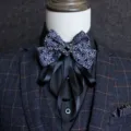 British vintage men bow tie cravat vintage style multi-layer ribbon with crystal brooch - Snowflake White