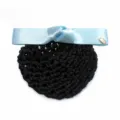 Professional hair net with light blue bow and black mesh for nurse and flight attendant - Coarse Mesh / Light Blue