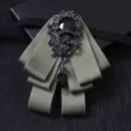 Men vintage multi-layer bow tie crystal brooch collar pin groom wedding suit accessory sku - Grass Green