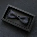 Farfallino nero a doppio strato rigato per uomo vestito formale matrimonio accessorio - 11-Twill Nero