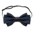 Men's navy blue double-layered bow tie with adjustable elastic strap for formal shirts. - 10-Navy Blue