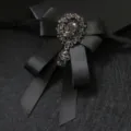Elegant mens black rhinestone bow tie crystal collar brooch formal party wedding accessory - Black