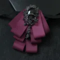 Men vintage multi-layer bow tie burgundy crystal collar flower suit shirt accessory - Dark Purple