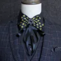 Men's British style bow tie with houndstooth pattern blue crystal brooch and black ribbons. - Houndstooth Yellow
