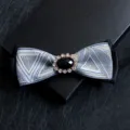 Men's jacquard bow tie with rhinestone center, elegant blue and silver geometric pattern accessory. - White with Colorful Triangles