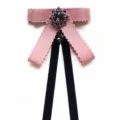 Vintage pink bow tie with black ribbon, elegant college style neckwear for women. - Pink Pom-Pom Edge