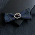 Blue jacquard rhinestone bow tie for men, elegant crystal diamond ribbon accessory. - 22-Colorful Triangle Blue