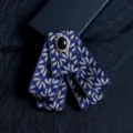 Nœud papillon multicouche de style britannique pour homme avec strass et motif de feuilles. - Feuille Bleu