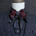 Men's British style red and black houndstooth bow tie with rhinestone crystal buckle and black ribbon. - Houndstooth Red