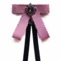 Vintage ribbon bow tie for women, pre-tied collar necklace accessory for student uniforms. - Purple Pom-Pom Edge