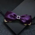 Elegante papillon in raso viola scuro con fibbia in strass per matrimoni da uomo. - Viola Scuro