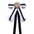 College style ribbon bow tie black white striped brooch pin women uniform accessory - Black And White Stripes