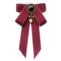 Burgundy JK ribbon bow brooch, elegant vintage collar tie for women and uniform styling. - Burgundy