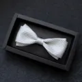 Farfallina uomo a righe argento in scatola nera, ideale per abiti formali ed eleganti. - 15-Twill Grigio Argento