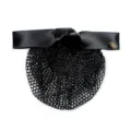 Black hair net for women professional bun cover with satin bow elegant nurse stewardess accessory - Fine Mesh / Black