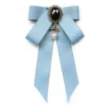 Blue ribbon bow brooch, vintage black gem pendant, JK uniform accessory SKU variant - Sky Blue
