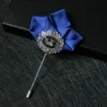 Men suit lapel pin blue flower brooch retro crystal collar pin fashion jewelry - Dark Blue