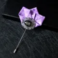 Mens suit lapel pin brooch flower vintage purple ribbon crystal corsage accessories - Purple