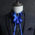 Elegant blue ribbon bow tie for men, stylish brooch accessory for suits and shirts. - Royal Blue