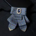 Blue rhinestone bow tie for men suit shirt, vintage star pattern cravat for wedding party. - Size 6