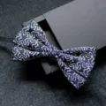 Elegant men's blue and white patterned bow tie, perfect for formal suits, weddings and events. - Matte Black (01)