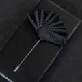 Men black pleated fabric brooch lapel pin business suit accessory stylish badge decor. - Black Spiral Twill