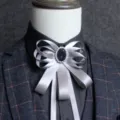 Men's Silver Satin Ribbon Bow Tie Rhinestone Collar Flower Suit Shirt Accessory Variant - Smoked Grey