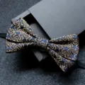 Men's blue and gold jacquard bow tie variant, elegant groom and host neckwear accessory. - Black and Red (02)