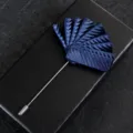 Dark blue pleated fan lapel pin brooch for men suit tuxedo wedding formal wear business accessory - Twill Blue