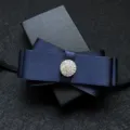 Dark blue rhinestone bow tie for men, stylish fabric bow for wedding banquet formal suit. - Dark Blue