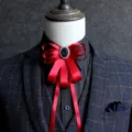 Red ribbon bow tie for men suit shirt wedding groom formal fashion accessory rhinestone center decoration - Red
