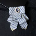 Men's suit bow tie, elegant blue patterned collar flower with rhinestone gemstone decor. - Style 04