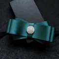 Dark green satin bow tie with rhinestone center for men formal wedding suit apparel accessory - Peacock Green