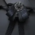 Cravatta Nera Strass Spilla Vintage Papillon Formale Abito Matrimonio Accessorio Uomo - Quadri Neri