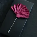 Burgundy pleated ribbon lapel pin brooch for men suit wedding formal dress accessory. - Diagonal Stripes Red