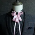 Pink ribbon bow tie for men suit shirt, elegant neck flower accessory for wedding party. - Pink