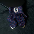 Men's Navy Red Geometric Pattern Bowtie Suit Collar Flower with Rhinestone Brooch Variant - No. 03