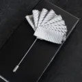 Silver pleated fabric lapel pin brooch for men suit tuxedo wedding accessories style - Twill Grey