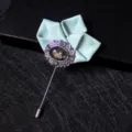 Men's suit lapel pin light blue fabric flower brooch vintage silver tone clothing accessory - Light Blue