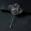 Dark grey fabric bow lapel pin with vintage silver rhinestone brooch design for men suits. - Dark Gray