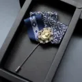 Vintage blue fabric brooch for men suit lapel pin cameo rhinestone elegant fashion accessory - 04