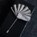 Elegant silver fabric lapel pin brooch for men suit wedding tuxedo boutonniere accessory. - Dotted Silver Gray