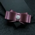 Purple satin bow tie for men suit shirt, sparkling rhinestone center, perfect for wedding formal events - Deep Purple