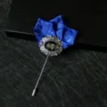 Men's blue fabric lapel pin crystal brooch suit collar decoration elegant accessory - Sapphire Blue